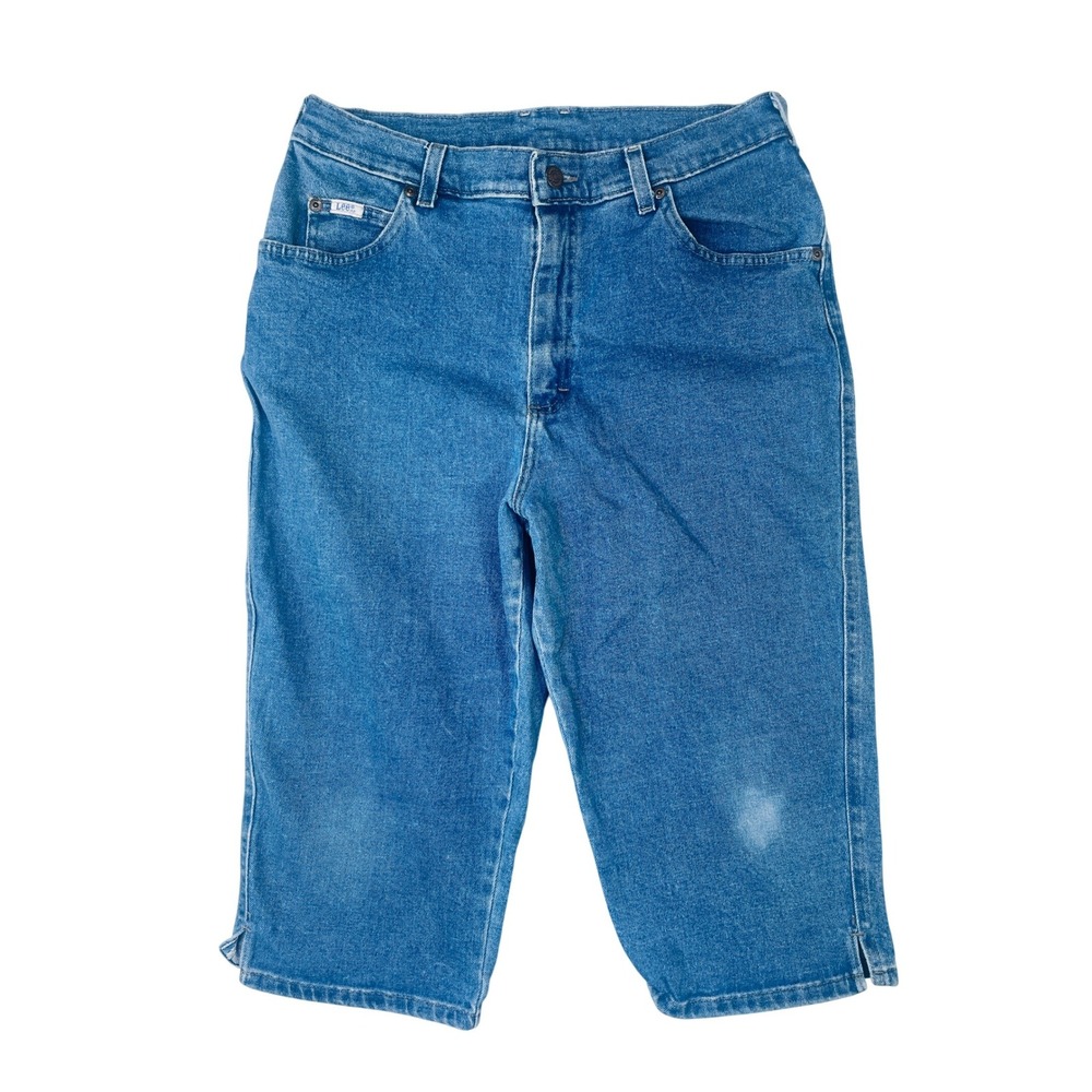 Lee Womens Mid Wash Denim Capri Pants Cropped Jeans Blue High Rise Size 16W